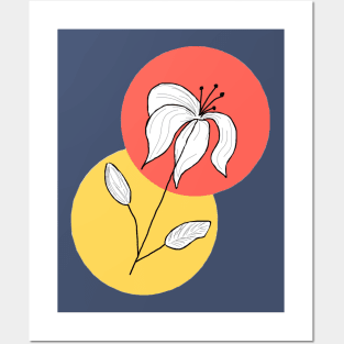 Sketch of a Lily with Colorful Red and Yellow Circle Background Posters and Art